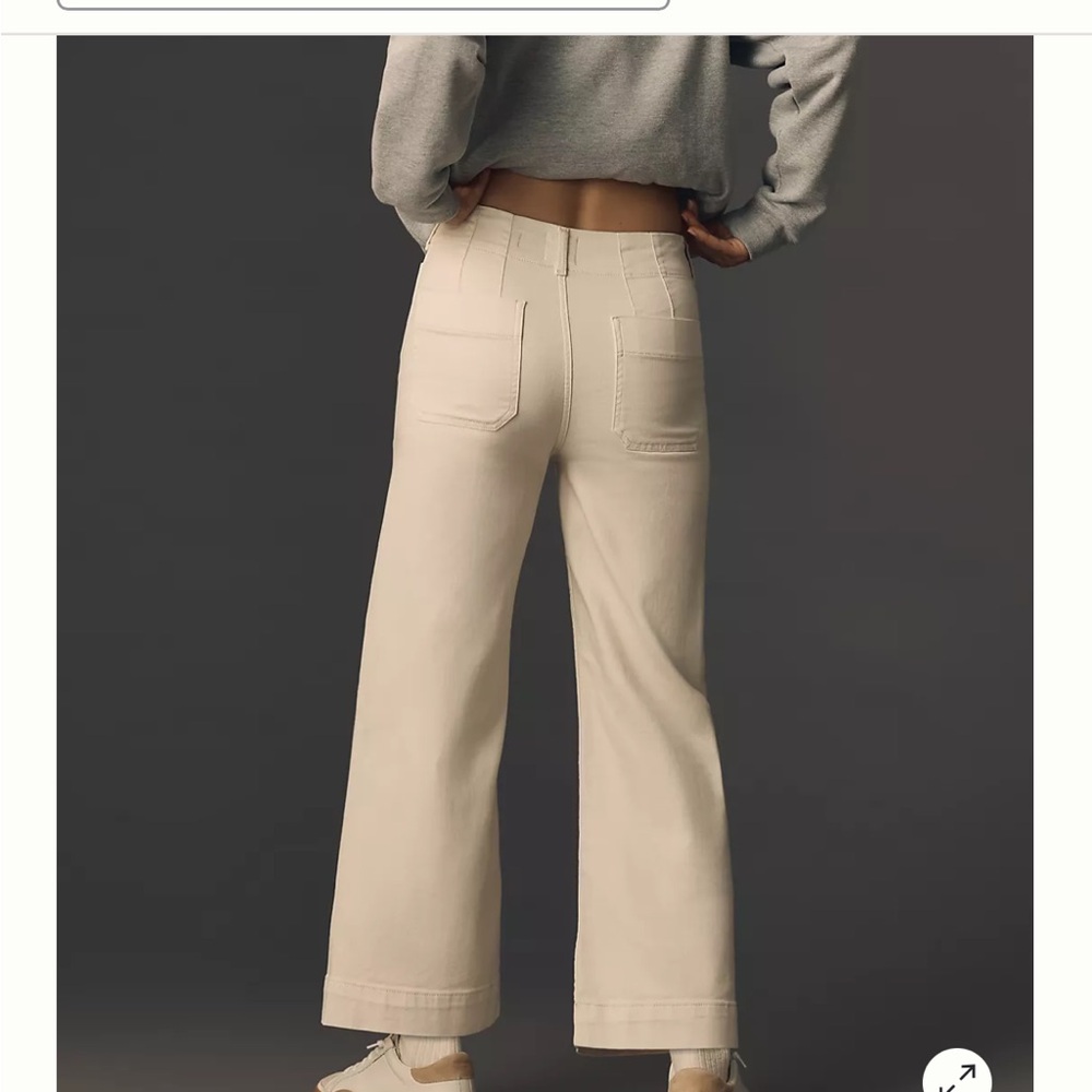 Anthropologie Colette Linen Wideleg Cream Trousers - Picture 2 of 10